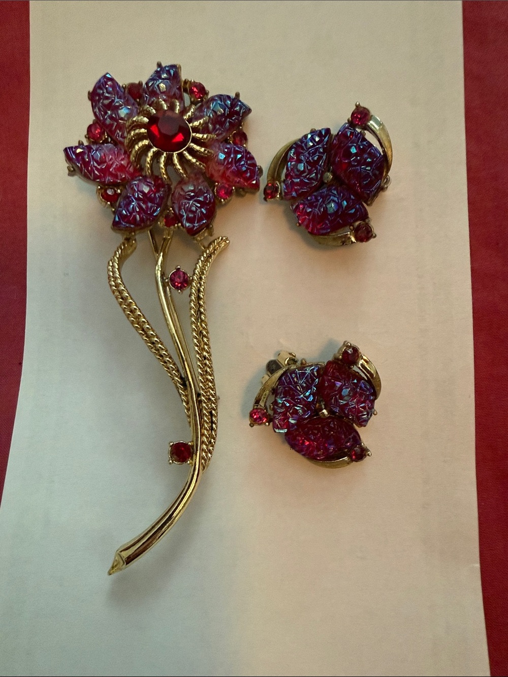Gold-Tone Coro Floral Brooch and Earrings Set